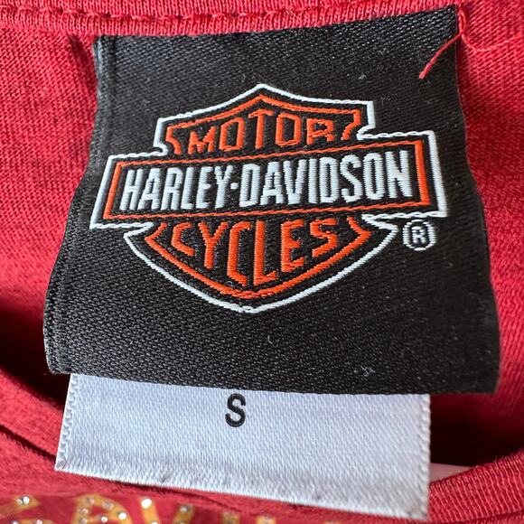 Harley-Davidson St Charles IL Gemstone Embellished  Long Sleeve T-Shirt V-Neck S - Picture 9 of 10